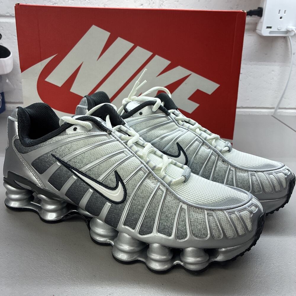 Nike Shox TL Metallic Silver Black Gym Running Sneakers IH4466-095 Men's 10.5